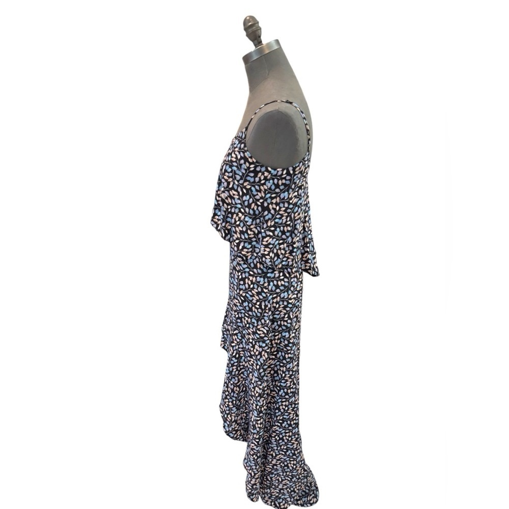 Intermix Layla Ruffled High Low Dress Navy Leaf Print Silk Small - Picture 5 of 12